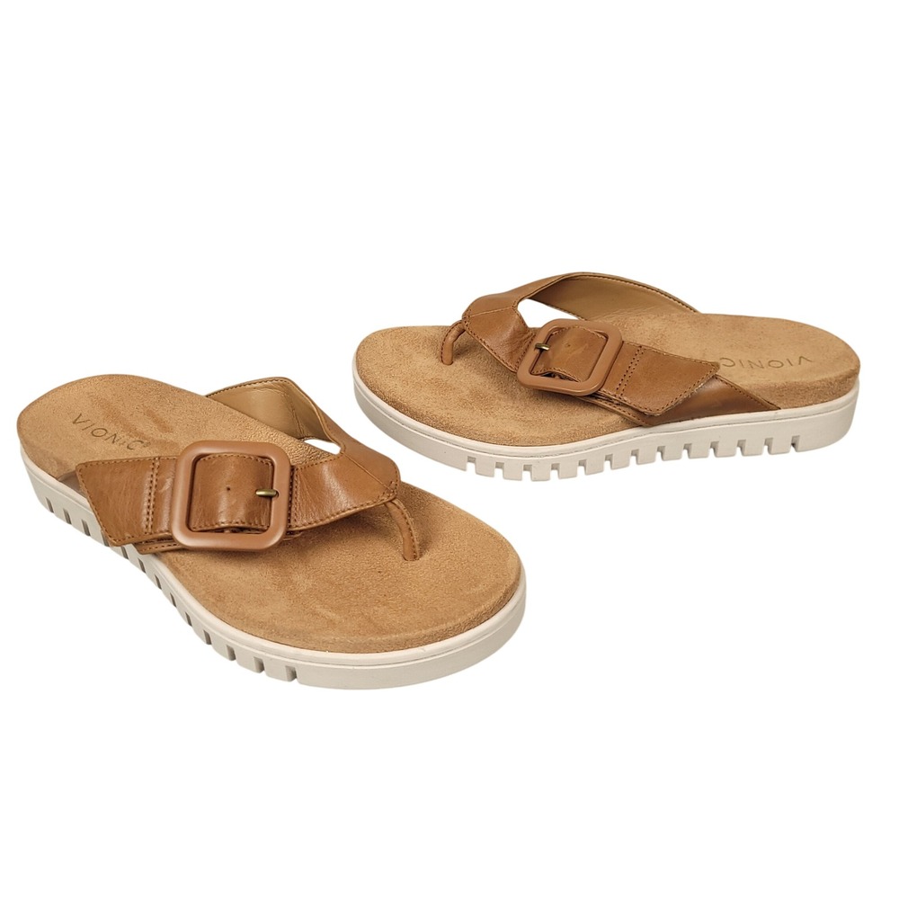 Vionic Uptown Marin Sandals Womens 7 Tan Platform Orthotic Arch Flip Flop Beach